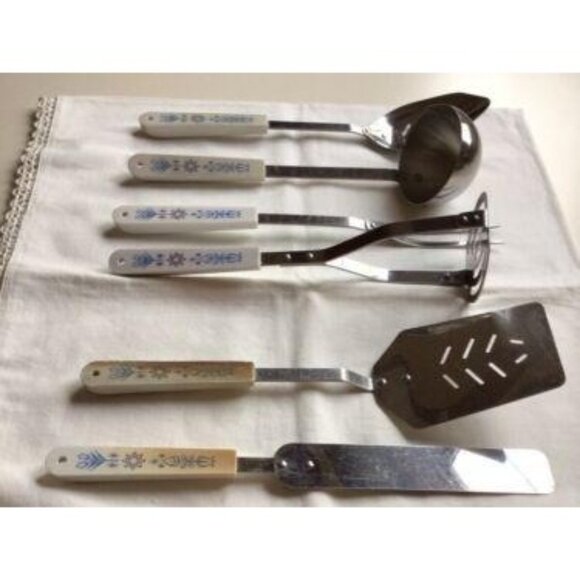 Vintage ACE 6 Piece Kitchen Utensils Spatula Masher Ladel Spoon USA Blue Flaws - Picture 6 of 10
